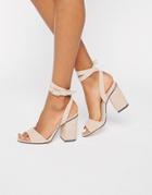 London Rebel 2 Part Block Heel Sandals - Beige