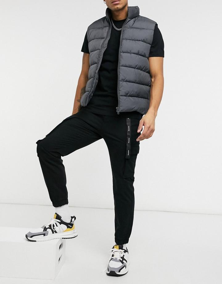 Bershka Cargo Pants In Black With Black Trim Detail