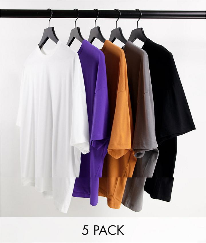 Asos Design 5 Pack Oversized T-shirt In Multi - Multi