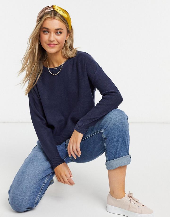 Brave Soul Grunge Crew Neck Sweater In Navy
