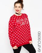 Asos Curve Holidays Sweater With 'this Girl Loves Santa' - Red