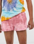 Asos Design Jersey Runner Shorts With Tie Dye Wash - Pink