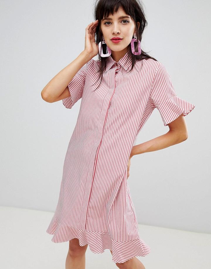 Resume Fie Striped Shirt Dress - Red