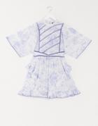 Asos Design High Neck Mini Skater Dress With Ladder Inserts In Blue And White Toile De Joue-multi