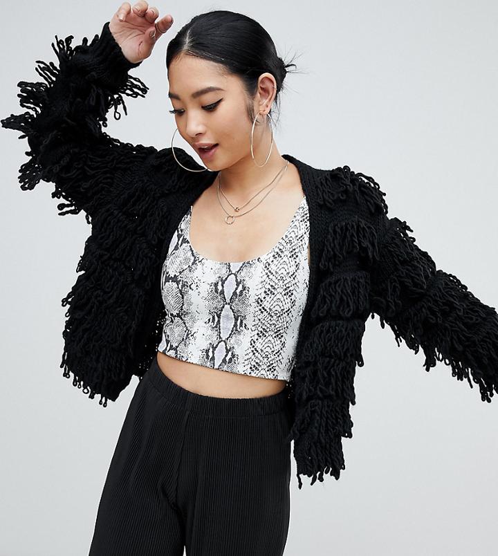 Boohoo Petite Shaggy Cardigan In Black - Black