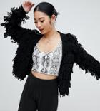 Boohoo Petite Shaggy Cardigan In Black - Black