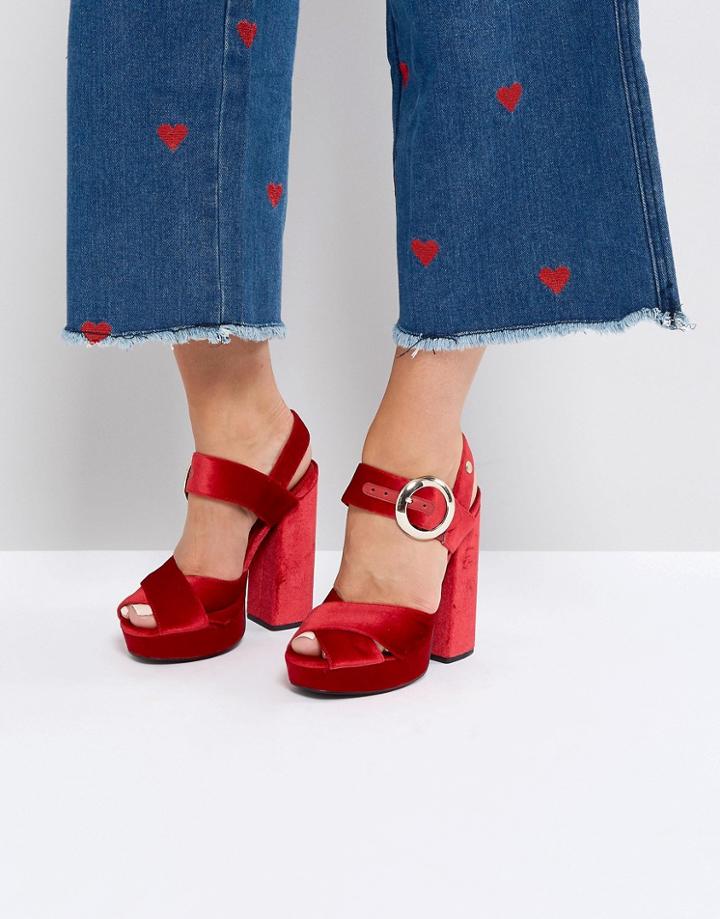 Tommy Hilfiger Velvet Platform Sandal - Red