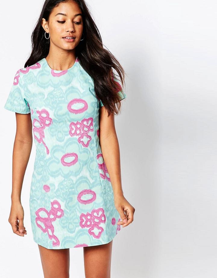 Motel Alby Short Sleeve Dress In Daisy Wash Mint - Mint