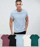 Asos Design T-shirt With Roll Sleeve 5 Pack Multipack Saving - Multi