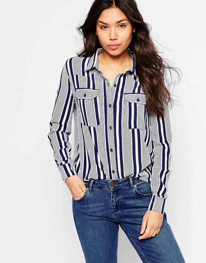 Brave Soul Striped Shirt - Navy