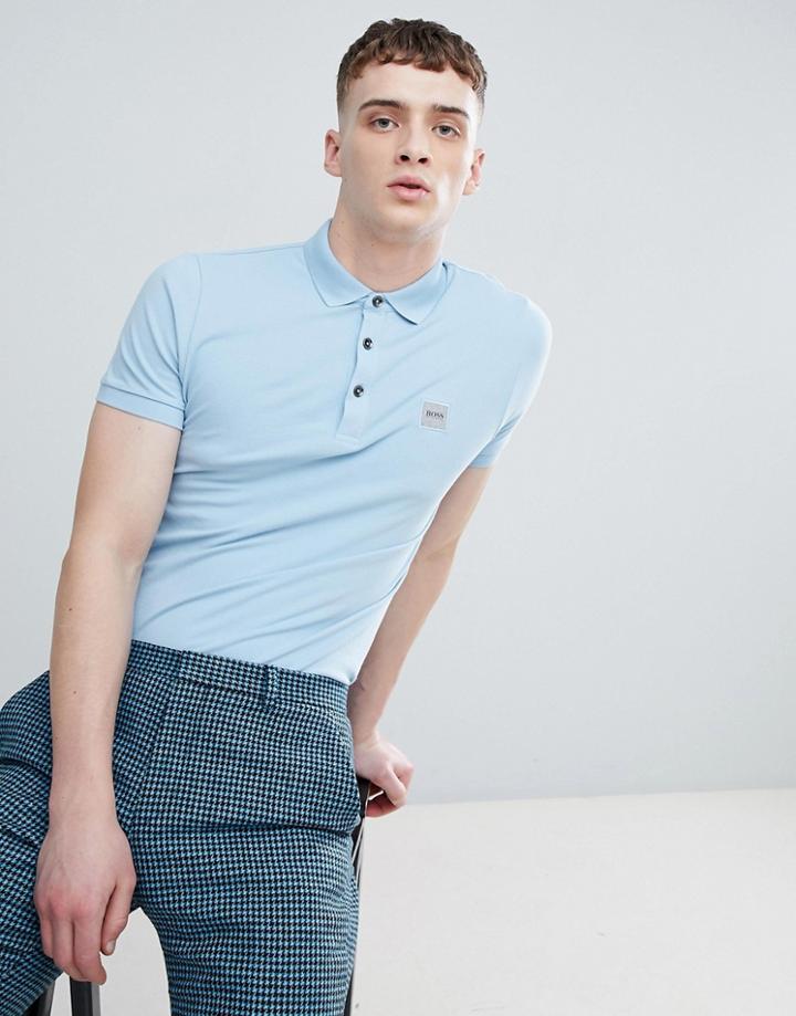 Boss Passenger Box Logo Polo Shirt In Pale Blue - Blue