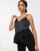 River Island Frill Layered Cami Top In Black