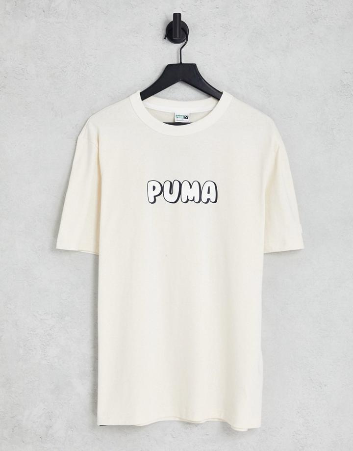 Puma Downtown Oversized T-shirt With Bubble Logo In Beige-neutral