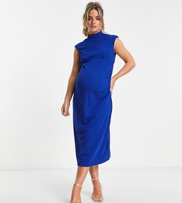 Little Mistress Maternity High Neck Midi Dress In Cobalt Blue