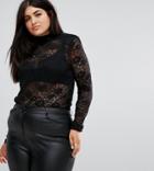 Asos Curve Top In Lace With Shoulder Pad - Black