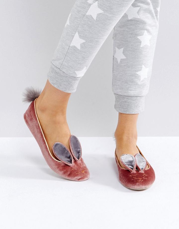Ted Baker Bellamo Pink Velvet Bunny Slippers - Pink