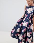 Chi Chi London Satin Midi Prom Dress In Floral Print - Multi