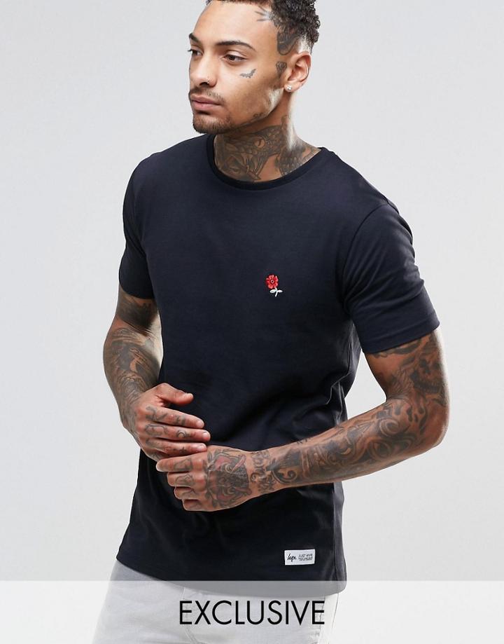 Hype T-shirt With Embroidered Rose - Black