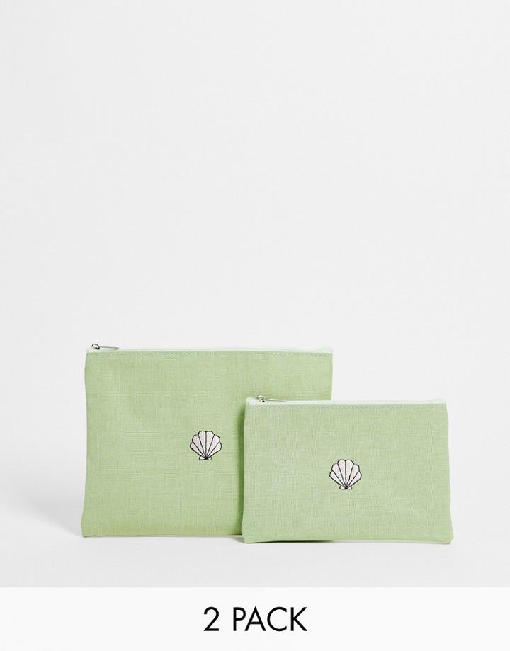 Svnx 2-pack Seashell Cosmetic Bags In Green