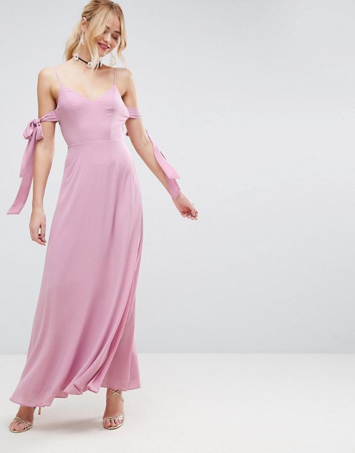 Asos Cold Shoulder Bow Cami Maxi Dress - Pink