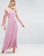 Asos Cold Shoulder Bow Cami Maxi Dress - Pink