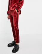Asos Design Super Skinny Tuxedo Pants With Velvet In Red