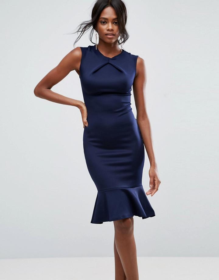 Club L Tuck Front Scuba Peplum Hem Dress - Navy