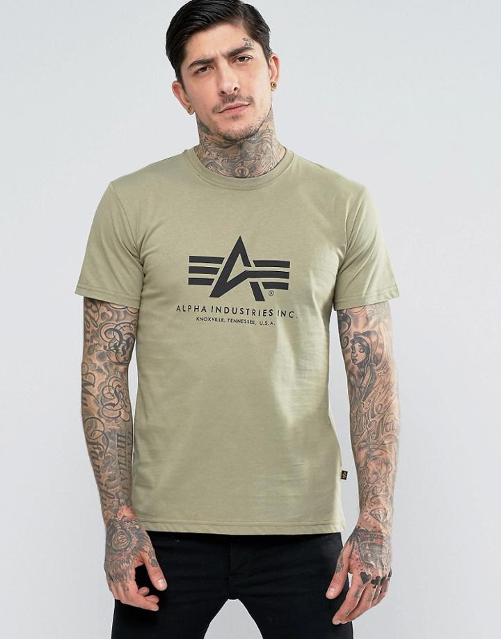 Alpha Industries T-shirt With Logo In Regular Fit Olive - Green