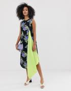Asos White Sleeveless Dress With Lime Pleat Front - Multi