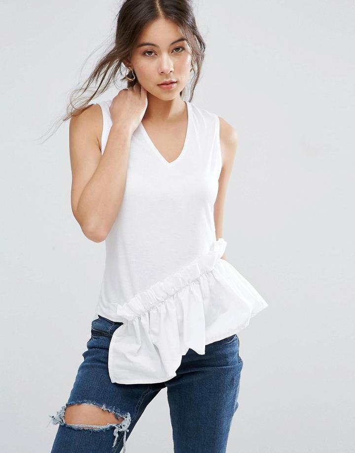 Asos Sleeveless Top With Shirting Hem - White
