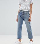 Asos Design Petite Recycled Florence Authentic Straight Leg Jeans In Spring Light Stone Wash-blue