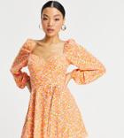 Asos Design Petite Cupped Mini Tea Dress In Pink Check Floral Print-multi