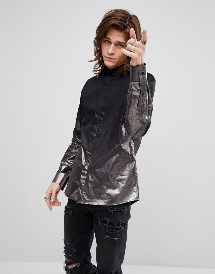 Noose & Monkey Skinny Metallic Shirt - Silver
