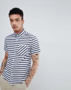 Original Penguin Neppy Bold Stripe Short Sleeve Shirt Buttondown Slim Fit Embroidered Logo In Navy - Navy