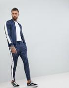 The Couture Club Muscle Fit Skinny Joggers In Pinstripe With Side Stripe - Navy