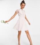 Liquorish Petite A Line Lace Detail Mini Dress In Mink-pink