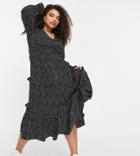 Yours Shirred Detail Midi Dress In Monochrome Spot-black