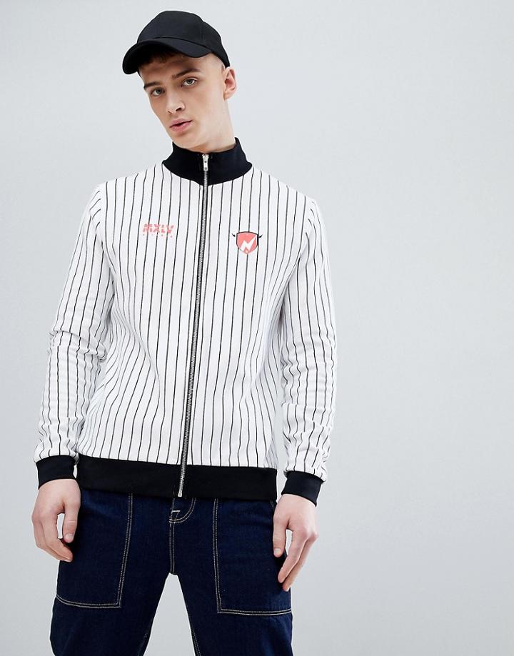 Asos Design Track Jacket With Stripe And Chest Print - White