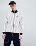 Asos Design Track Jacket With Stripe And Chest Print - White