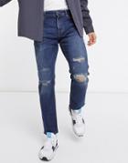 New Look Slim Jeans With Rips In Mid Blue-blues