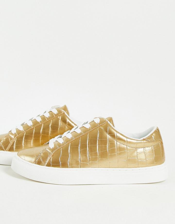 Asos Design Drama Sneakers In Gold Croc