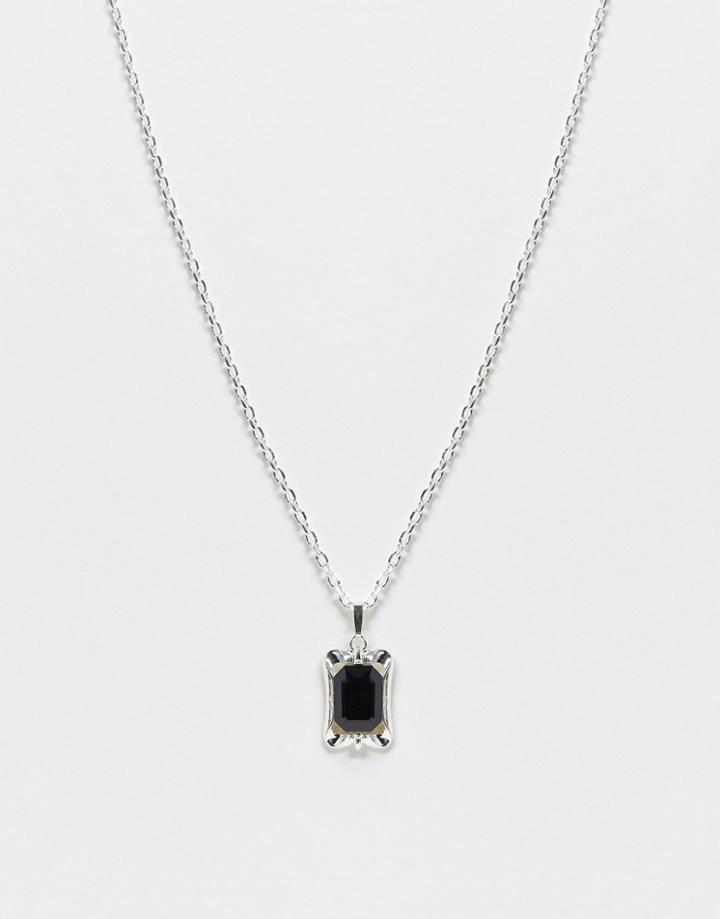 Chained & Able Black Stone Tag Pendant In Silver