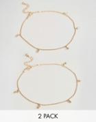 Asos Curve Exclusive Pack Of 2 Ball And Crystal Drop Anklets - Gold