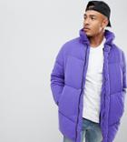 Asos Design Tall Oversized Puffer Jacket In Purple - Purple