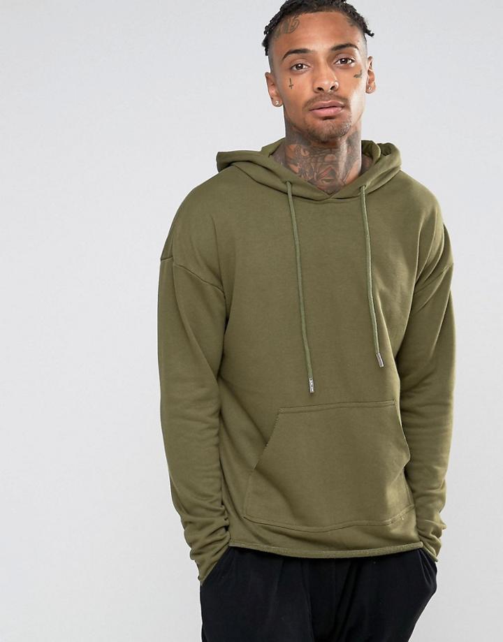 Sixth June Oversized Lightweight Hoodie With Raw Hem - Green