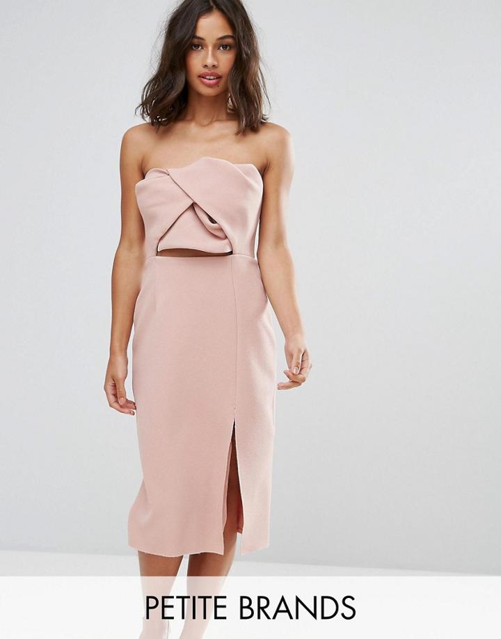 True Decadence Petite Exagerated Bow Detail Bandeau Midi Dress - Pink