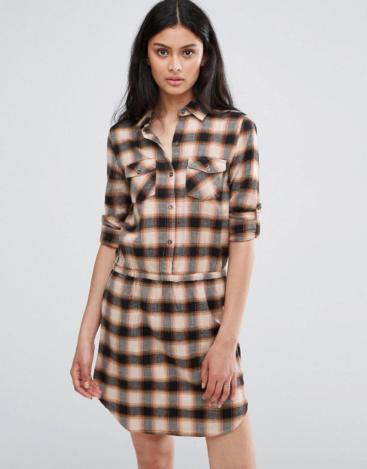 Blend She Cream Mix Check Dress - Brown