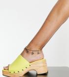 Glamorous Wide Fit Mid Clog Mule Sandals In Lime-green