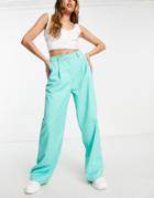 Pieces Dad Tailored Pants In Turquoise-blue