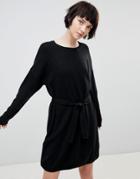 Asos Design Sweater Dress With Belted Detail - Black